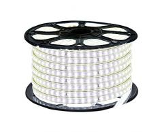 XUNATA Bianco Strisce LED con Interruttore e Alimentatore 220V, 3014 120LED/m, IP65 Impermeabile, Flessibile Striscia a LED per Scaletta Tetto Cavi da Cucina Decorazione- 20m