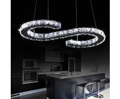 LOCO Lusso moderno Plafoniera a LED K9 Cristallo Illuminazione a sospensione in acciaio inox Sala da pranzo Lampadario Contemporaneo Cavo regolabile in acciaio inox (S Design)