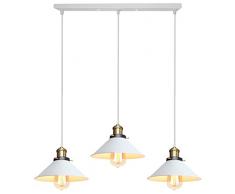iDEGU 3 Luci Lampada a Sospensione Industriale, Vintage Lampadario a Sospensione in Stile Edison Attacco E27 Plafoniera Retrò Lampade da Soffitto per Cucina Caffè Bar Sala da Pranzo, 22cm, Bianco