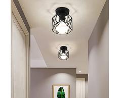 AUA Plafoniera Vintage, Industriel Lampada da Soffitto, Semi-Flush Mount Soffitto Luce, Nero Lampada a Sospensione in Metallo della a forma di gabbia per Corridoio, Portico, Camera da Letto