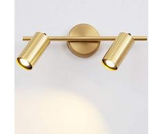 LMAMZ Applique Orientabile da Parete Interno, Applique Girevole 360 Luce da Specchio Bagno Vintage, Applique in Ottone Anticato, Faretti Led da Soffitto Orientabili Filo per Soggiorno Cameretta,2 leds