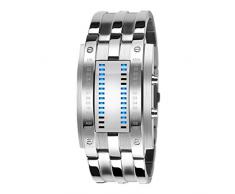 Orologio da polso da uomo, con luce a LED per la visualizzazione di data e ora, acciaio inox, antiurto, certificato secondo lo standard militare, alla moda, con circuito binario, Men Silver
