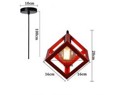 Lampadario Industriale Semplice a Forma di Cubo Lampada a sospensione in Metallo E27 40W Retrò Vintage Lampadario, Rosso