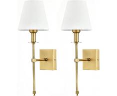 Enyhom Set di 2 lampade da parete con paralume in tessuto bianco, Applique industriali in ottone spazzolato Illuminazione a parete Applique da parete per corridoio