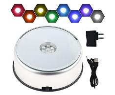 Base Luminosa a LED, Base Luminosa a LED Luce Sottobicchiere per Blocco di Vetro Mood Lights Base, Girevole Colorata Gradient LED Espositore Base per Cristallo con adattatore CA