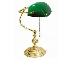 Lampada da banchiere, oro 24 K, paralume in vetro verde, interruttore a corda, realizzata a mano, stile Liberty E27, lampada da tavolo
