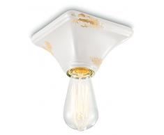 Ferroluce Retrò Plafoniera Vintage a Base Quadrata E27, 77 W, Bianco Lucido, 9x15x15 cm