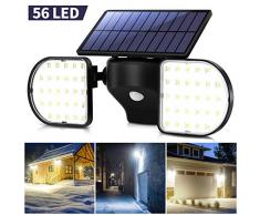 OUSFOT Luce Solare LED Esterno IP65 Faro Led Esterno con Pannello Solare Faretto Led da Esterno Solare con Sensore di Movimento 2200mAh 360°Regolabile Luci Solari Esterno per Giardino Parete