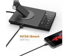 Lampada da Scrivania TaoTronics, Lampada da Tavolo e Ufficio in Metallo con Porta USB Ricarica per Smartphone, 5 Temperature di Colore, 6 Livelli di Luminosità, Funzione Memoria, Timer di 60 Minuti