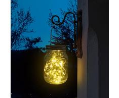 PChero - Luce solare con coperchio in barattolo, 1 lanterna a LED impermeabile da 3 m, 30 LED, con gancio da tramonto allalba, per casa, feste, matrimoni, interni ed esterni, colore: bianco caldo