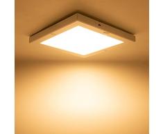 Plafoniera a LED con sensore di movimento PIR, 18 W, lampada da soffitto quadrata con sensore di movimento PIR, pannello ultra piatto, luce bianca calda, 3000 K, 230 V, per bagno, scale, uscita