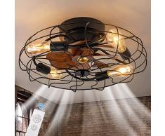 Ventilatore da Soffitto Industriale con Illuminazione e Telecomando LED Plafoniera con Ventilatore Gabbia in Vintage Fan Lampada per Camera da Letto Soggiorno E27 Ventilatore da Soffitto con Luce
