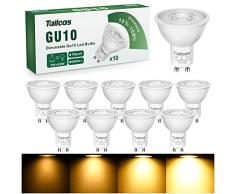 Tailcas Lampadine LED GU10 Dimmerabile, 7W Luce Bianca Calda 3000K 500LM, Fascio Stretto 38° Spotlight LED, Equivalenti a Alogene 50W, Nessun Sfarfallio GU10 LED Lampada, 10 Pezzi