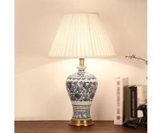 Lampada da tavolo da salotto Lampada da tavolo in ceramica, cinese classica lampada da tavolo, lampada da comodino Soggiorno Camera da letto Studio Desk pulsante interruttore della lampada da tavolo E