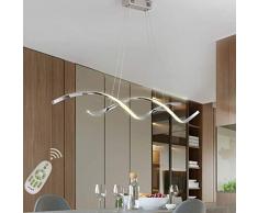 Lampada a Sospensione LED Tavolo da Pranzo Lampadari Ufficio, Lampadario Dimmerabile con Telecomando, Altezza Regolabile, Chic Design Plafoniera per Cucina Soggiorno Ristorante (Cromo, L110*H15cm)