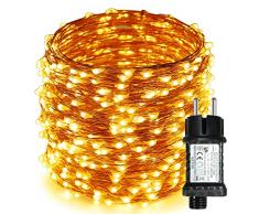 Easternstar Stringa luci filo rame 20M 200 LED catena luminosa interni ed esterno Decorazione con spina per Natale camera festa bianca calda (Filo di rame 200LED)