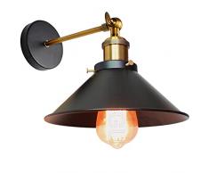 iDEGU Lampade da Parete Industriale Vintage Applique da Parete Retrò in Stile Edison in Metallo E27 Regolabile Plafoniere Applique Interno per Cucina Soggiorno Camera da Letto, 22cm (1x, Nero)