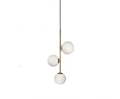 ZTTECH Lampada a sospensione in vetro bianco a globo a 3 luci, sfera di vetro bianca e lampada a sospensione in ottone dorato Matel Lampadario a soffitto (3 luci)