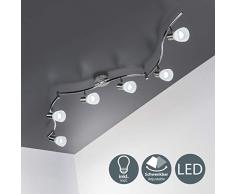 Faretti LED a soffitto orientabili, include 6 lampadine E14 da 5W, luce calda 3000K, plafoniera moderna a soffitto per l’illuminazione da interno, lampadario con corpo metallo e vetro 230V IP20