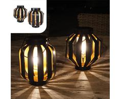 Gadgy Illuminazione Solare Del Giardino Nero e Oro | Set Di 2 | Lanterne Solari | Lampade da Esterno A Led | Lampada Da Tavolo e Terrazzo In Metallo