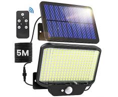 Faretti Solari a Led da Esterno，Pannello Solare con sensore di movimento ,266Leds 1400Lm 2200mAh battrie 3Mode Luce Solare Led Esterno con telecomando IP65 Impermeabile per Giardino Cortile Portico