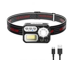 Torcia Frontale, Lampada Frontale con Sensore Movimento,Torcia Frontale Ricaricabile,Batteria 1500mAh,IPX5 Impermeabile Torcia da Testa con 8 Modalità di Luce, per Riparazione, Campeggio, Corsa, Pesca