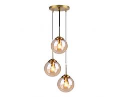 LFsem Industriale Retro 3 Luci Plafoniera a sfera in vetro Lampada a sospensione Apparecchio in ottone Lampada da soffitto Lampadario E27 per soggiorno Sala da pranzo (3 luci, Ambra)