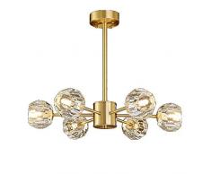 NZDY Lampadario in cristallo moderno 8 luci Lampadario Sputnik in ottone spazzolato Plafoniera industriale Illuminazione a sospensione per cucina Sala da pranzo-ottone 8 luci,Ottone,6 luci