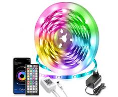 LED Striscia, Strisce LED 15 Metri, Mexllex Luci Led Camera da Letto 15 Metri Striscia LED Colorati RGB SMD Musica Sync, 20 Colori 8 Modalità e 6 Opzioni DIY per Camera, Cucina, Bar, Festa