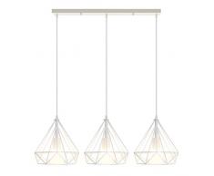 iDEGU Lampadario a sospensione stile vintage industriale design geometrico forma a gabbia con diamante lampada a sospensione E27 plafoniera da cucina, 20 cm, Bianco