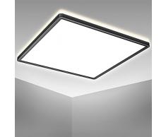 B.K.Licht Plafoniera LED ultra piatta 2,9cm, LED integrati 22W 3000Lm, luce bianca naturale 4000K, Lampada da soffitto con illuminazione indiretta, quadrata lato 42cm, contorno nero, IP20