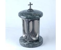 designgrab Alu Grab lampada in alluminio in finitura anticata con croce e granito Olive Green Verde in finitura anticata Grab lampadina luce tomba tomba luce tomba gioielli Cimitero Cimitero della lanterna luce lampada da Cimitero Cimitero Tomba luce