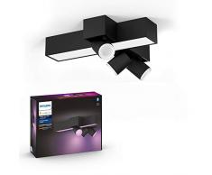 Philips Hue White&Color Ambiance Centris, Plafoniera Smart LED integrato e 4 Faretti centrali orientabili inclusi, Bluetooh, Controllo Vocale Nera