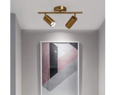 Faretto a binario GU10 Faretto moderno Faretto a 2 fiamme a battente a soffitto, Faretto a soffitto in lega di alluminio, Sistema a binario, Illuminazione per interni, Lampada a soffitto (Oro)
