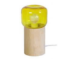 Tosel 64502 Cardellino-Lampada da comodino in legno di faggio massiccio, colore: legno/vetro soffiato, 105 x 190 mm, colore: giallo