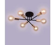 Home-Neat Lampadario da Soffitto Vintage, 6 Luci Plafoniera Soffitto Moderna, E27 Lampada a Sospensione Industriale per Soggiorno Camera da Letto Loft Cucina (Nero oro)