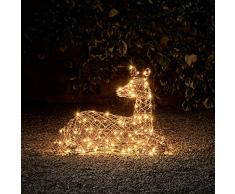 Lights4fun Renna Natalizia Luminosa di Rattan Marrone con 140 LED Bianca Calda Luci di Natale per Interni ed Esterni Decorazione natalizia Figura di Natale