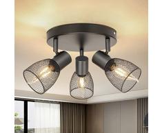 Dehobo Faretti Led Soffitto Orientabili, Faretti da Soffitto E14 Nero, Tondo Lampadario Faretti, Faretti Soffitto per 3 Lampadine per Cucina Camera Da Letto Soggiorno, Lampadina Non Inclusa