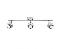 MiniSun – Plafoniera moderna, cromata e rotonda con 3 luci spot su binario nello stile retrò e “arco” – Lampada da soffitto