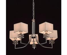 Lampadario a corona moderno 5Â bracci, metallo cromato, paralumi in tessuto acrilico bianco. Adatto per il soggiorno, l camera da letto escl. 5 attacchi E14, 40 W, 2700 K,
