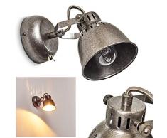 Lampada da parete Nanlia in metallo di colore argento/grigio - Applique murale orientabile - Spot con faretto regolabile - Luce con attacco E14 - Interruttore di accesione incluso sulla base