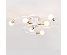 ZTWLEED Lampadario Industriali,Plafoniera Soffitto Vintage E27,Lampadari Sputnik 6 Luci Diametro 70CM,Lampadario Vintage per Camera da letto,Cucina,Corridoio (Lampadina non inclusa) Bianco+Or