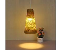 Rattan Dining Room trapezoidale moderna soffitto Lampadario con paralumi a forma di corno da balcone in Rattan, Nord Europa corridoio-Lampada a sospensione moderno Brown-One Head