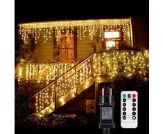 Cascata luci! Tende 480 LED con Telecomando, Tenda LED con 8 modalità, luci Matrimonio per Feste, casa, Cortile, Finestra, Patio, facciata, Natale, San Valentino, Matrimonio ECC. (Bianco Caldo)