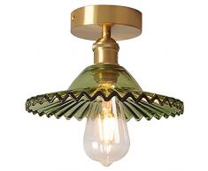 FREENN Plafoniera Ottone Vintage Industriale 6W LED Lampada da Soffitto con Verde Vetro Paralume Retro Interno Lampadario per Soggiorno Camera da Letto Corridoio Sala da Pranzo, E27, Bianco Freddo