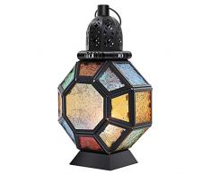 Lewondr Portacandele Ramadan, Lanterna da Giardino in Ferro con Schermata in Vetro Multicolori, Forma Esagonale, Illuminazione Giardino Lampione Parete per Giardino, Balcone - Nero + Colorato