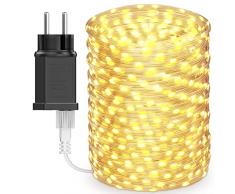 BESCOST Catena Luminosa Esterno 30 Metri 300 led,Luci Natale Esterno Stringa Luci Led Impermeabile IP44 Lucine Led Decorative 8 Modalità Luci Esterni per Albero Natale Giardino Festa Bianco Caldo