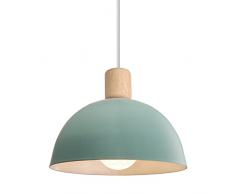 iDEGU Lampada a Sospensione Retrò 20CM LED Lampada a Soffitto in Legna Metallo Moderna Lampadario Stile Scandinavo a Semicerchio Plafoniera per Soggiorno Sala da Pranzo Camera da Letto (Verde)