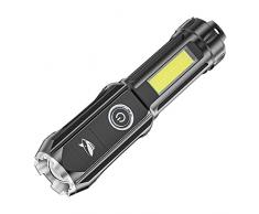 CalmGeek Torcia Elettrica con due Sorgenti Luminose, Portatile ad alta Luminosità, Messa a Fuoco Telescopica, Torcia Regolabile USB Ricaricabile, notte Campeggio pesca Lampada