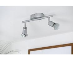 B.K. Licht Faretti LED da soffitto orientabili, include 2 lampadine GU10 da 3W, luce calda 3000K, plafoniera LED moderna da soffitto, corpo in metallo color titanio, 230V, IP20